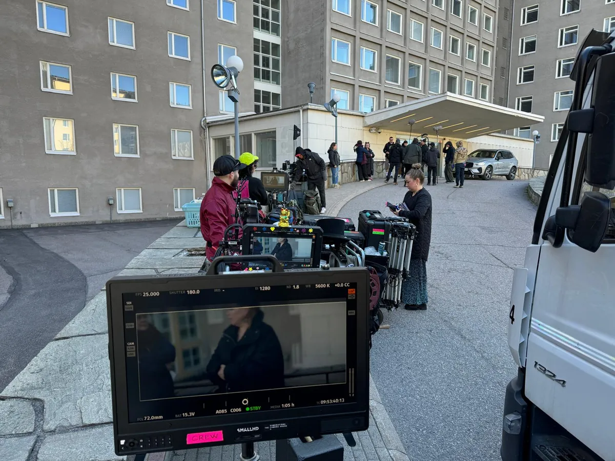 Camera department working on an exterior set