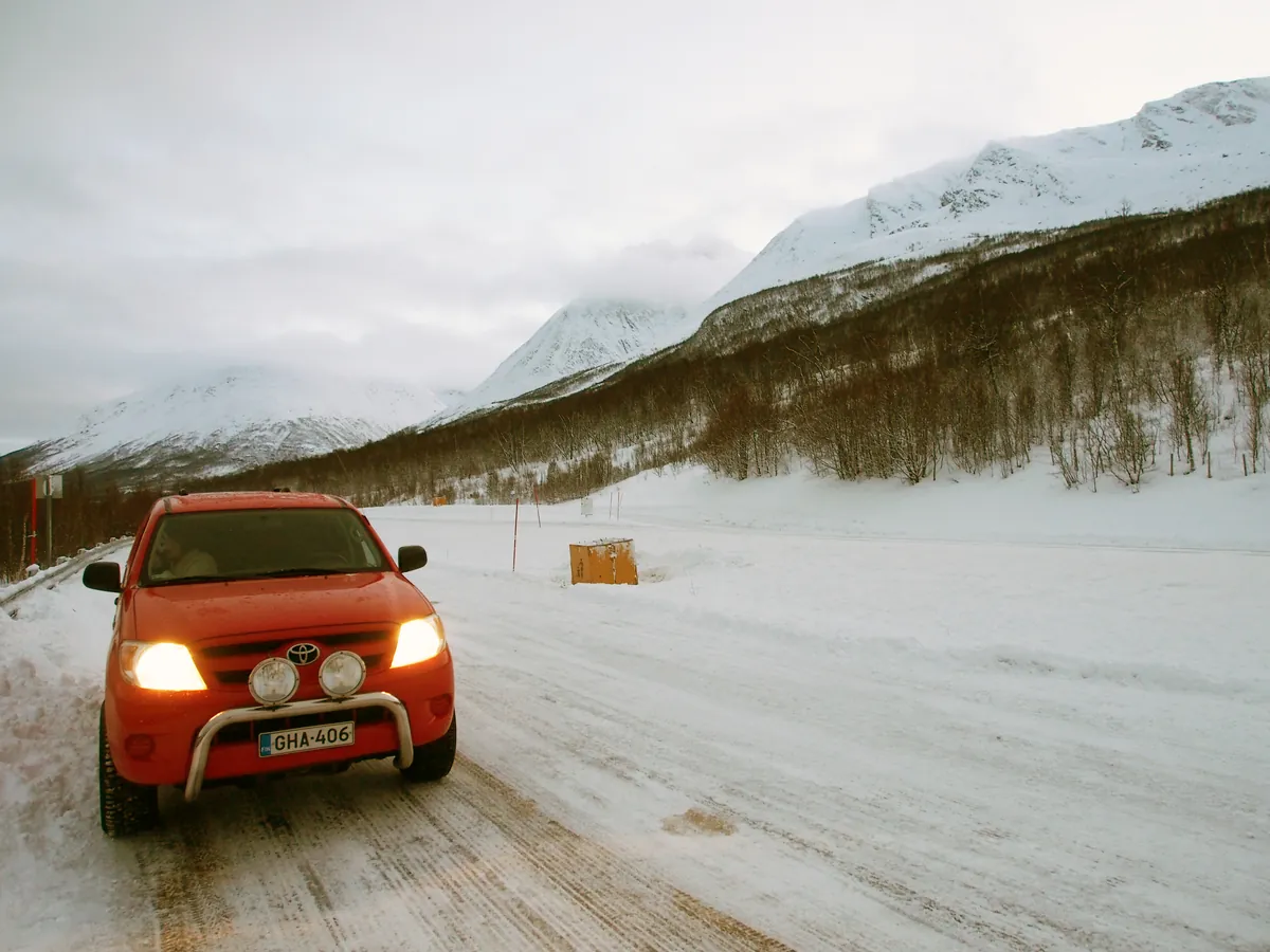 Location vehicle on a remote winter road